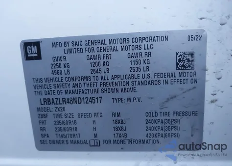 2022 Buick Envision Fwd Preferred из США, поврежденный, VIN LRBAZLR48ND124517